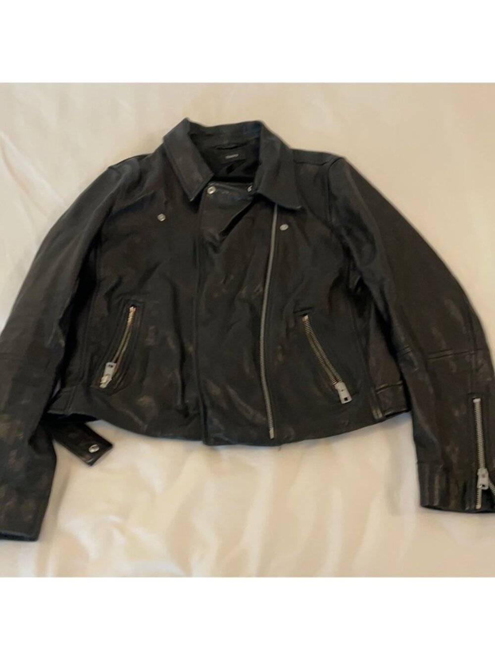 Theory Black Leather Moto Jacket Size L